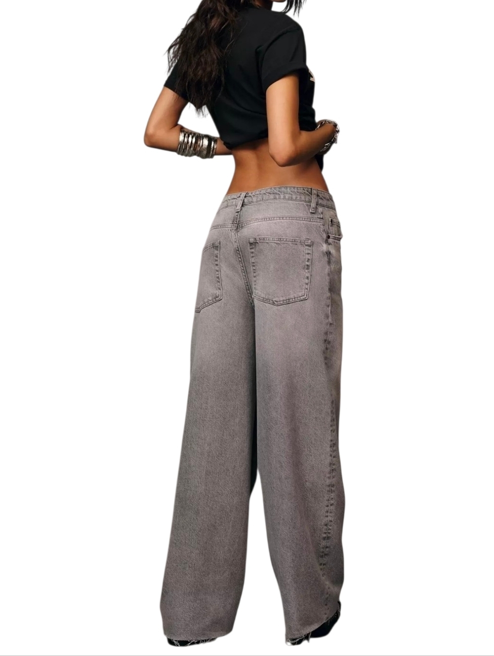 Anthro Pilcro High-Rise Wide-Leg Jeans Gray Charcoal Size 30 - Picture 3 of 16